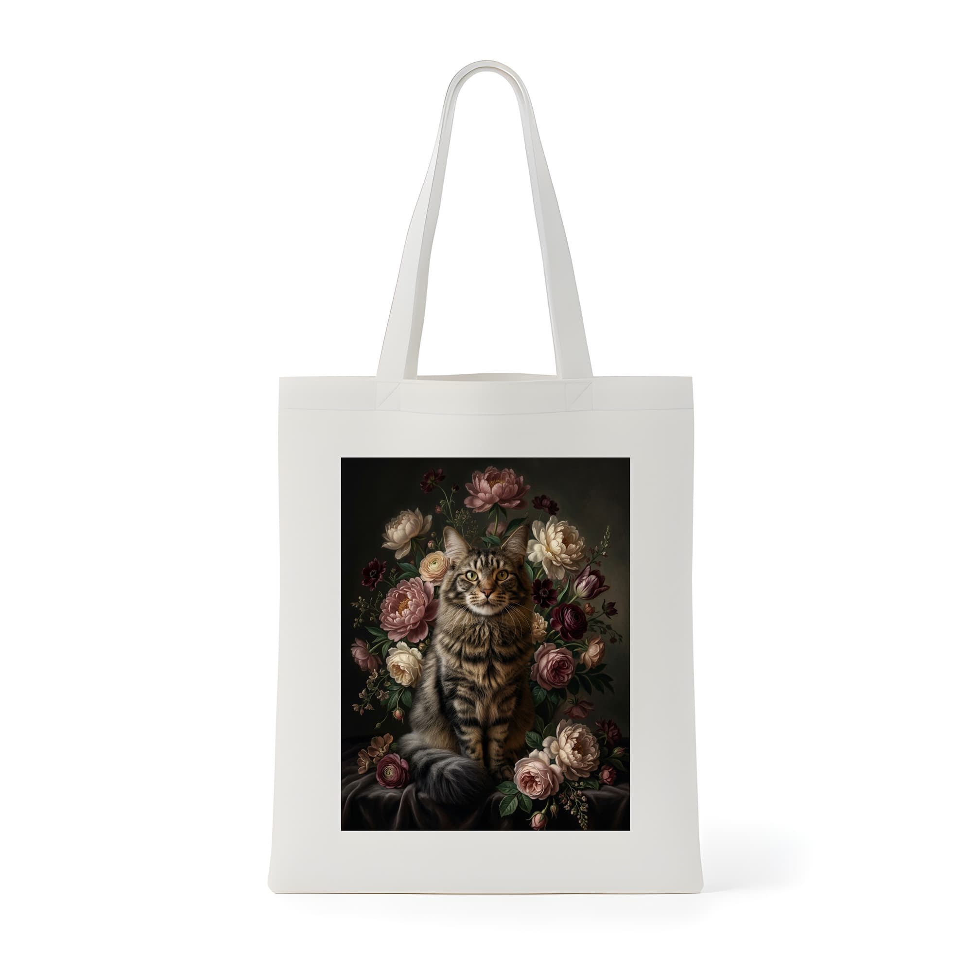 メインクーンの花の油絵風アート花柄トートバッグ