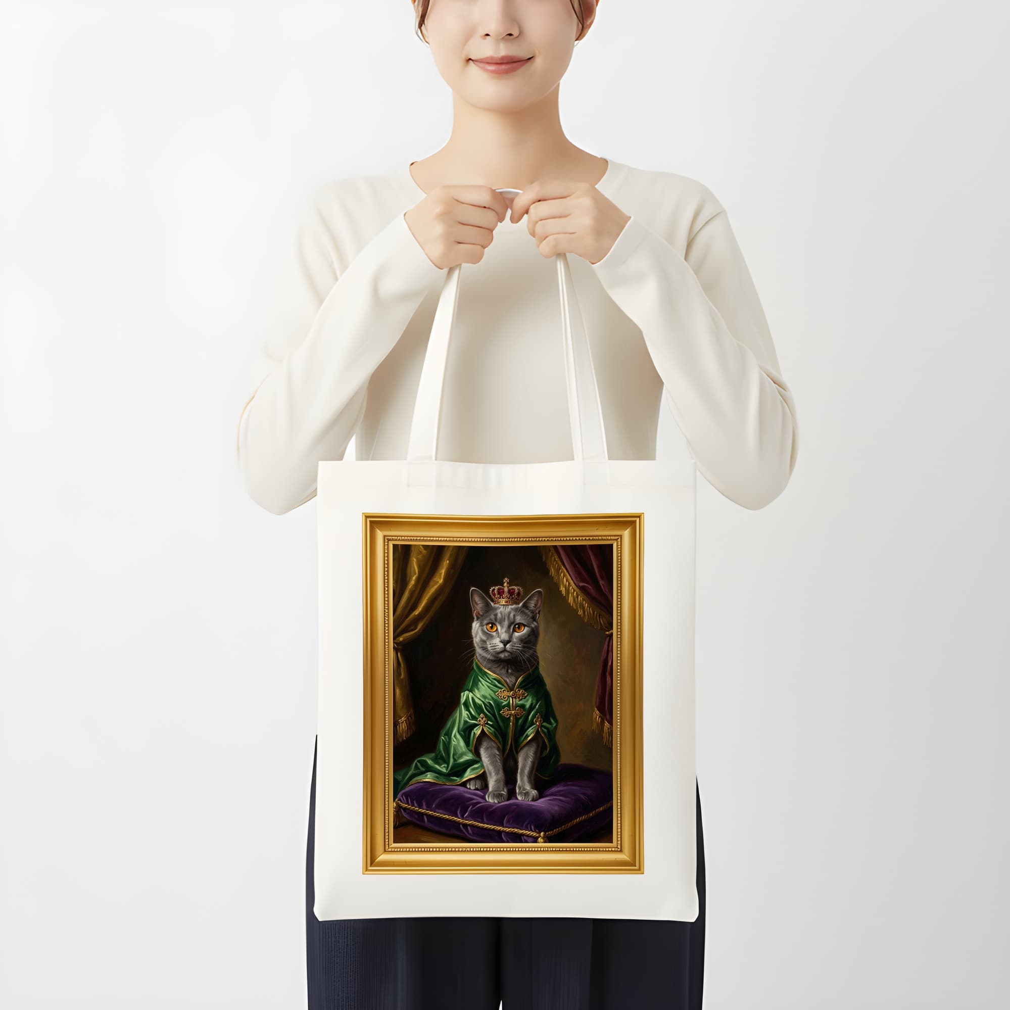 Chartreux Renaissance Portrait Tote Bag (Color Print, Framed Design) 3
