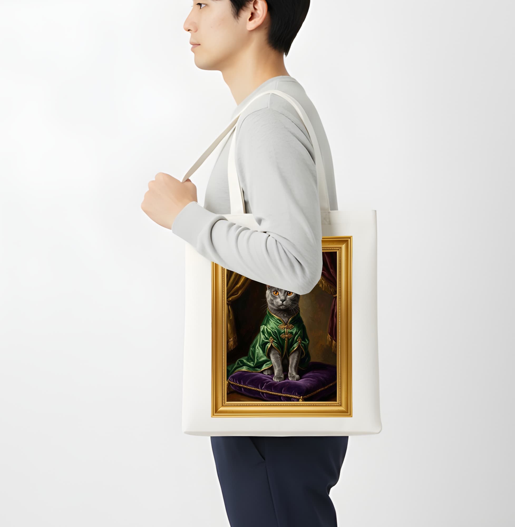 Chartreux Renaissance Portrait Tote Bag (Color Print, Framed Design) 4