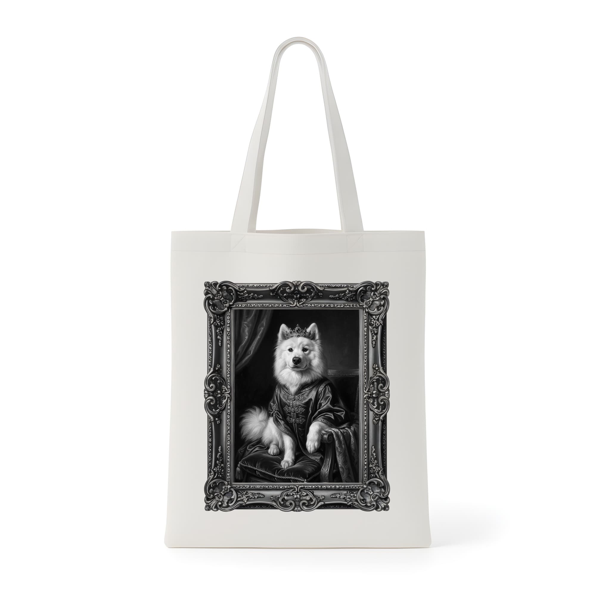 Samoyed Renaissance Portrait Tote Bag (Monochrome Print, Framed Design)