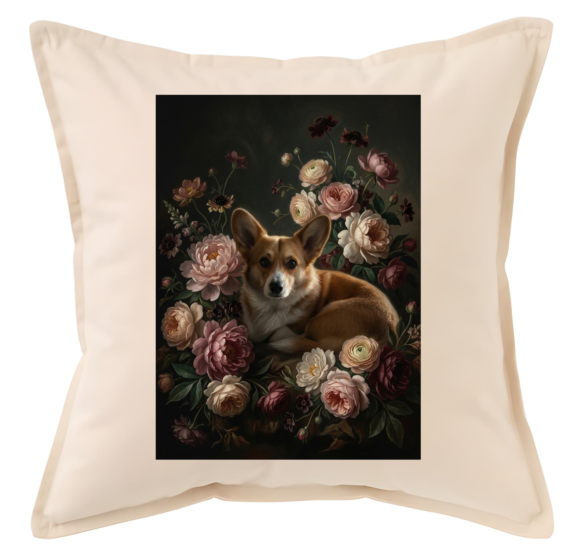 Pembroke Welsh corgi Floral Oil-Painting Floral Cushion