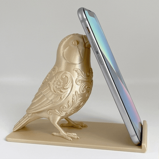 キンカチョウのルネサンス肖像画スマホスタンド(シルクゴールド)