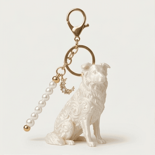 border collie Renaissance Portrait Keychain (Pearl White)