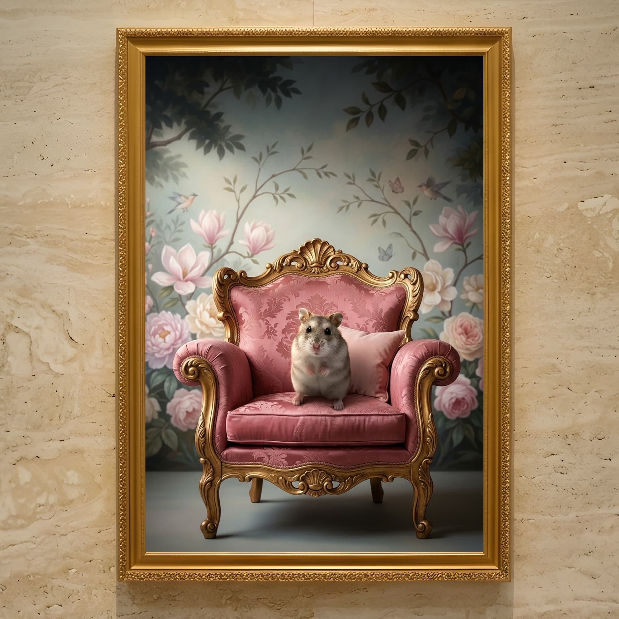Djungarian hamster Shabby Pink Oil-Painting Rococo Framed Art Print (A3)