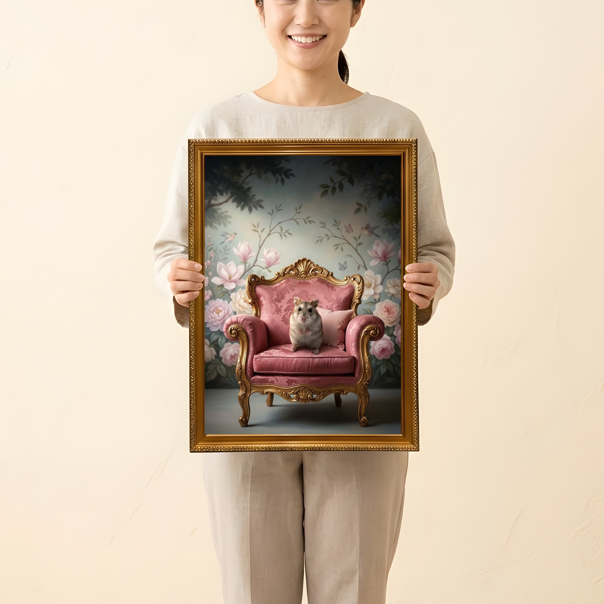 Djungarian hamster Shabby Pink Oil-Painting Rococo Framed Art Print (A3) 2