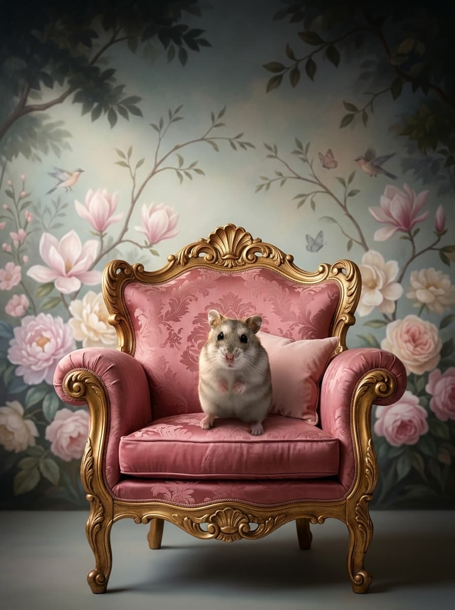 Djungarian hamster Shabby Pink Oil-Painting Rococo Framed Art Print (A3) 4