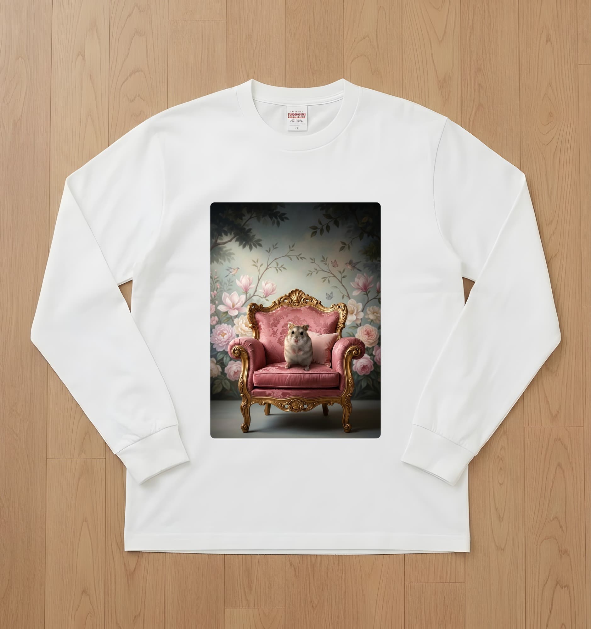 Djungarian hamster Shabby Pink Oil-Painting Rococo Long Sleeve T-Shirt (White)
