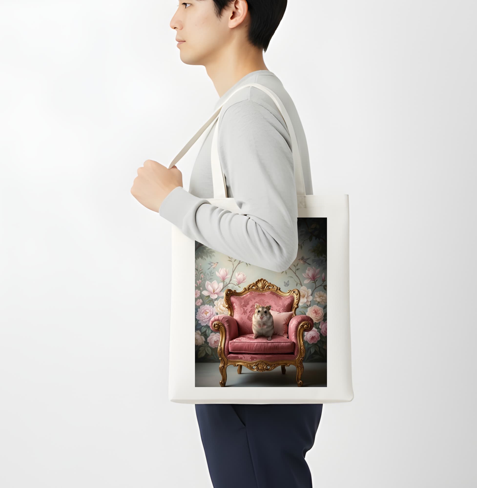 Djungarian hamster Shabby Pink Oil-Painting Rococo Tote Bag 4