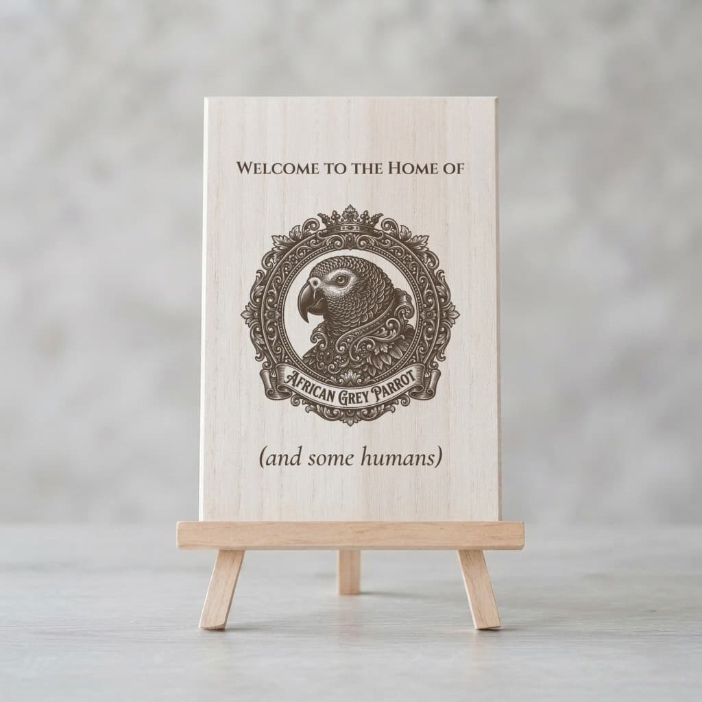 African Grey Parrot Renaissance Portrait Wooden Welcome Board