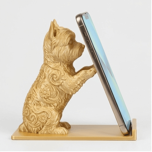 ヨークシャーテリアのルネサンス肖像画スマホスタンド(シルクゴールド)