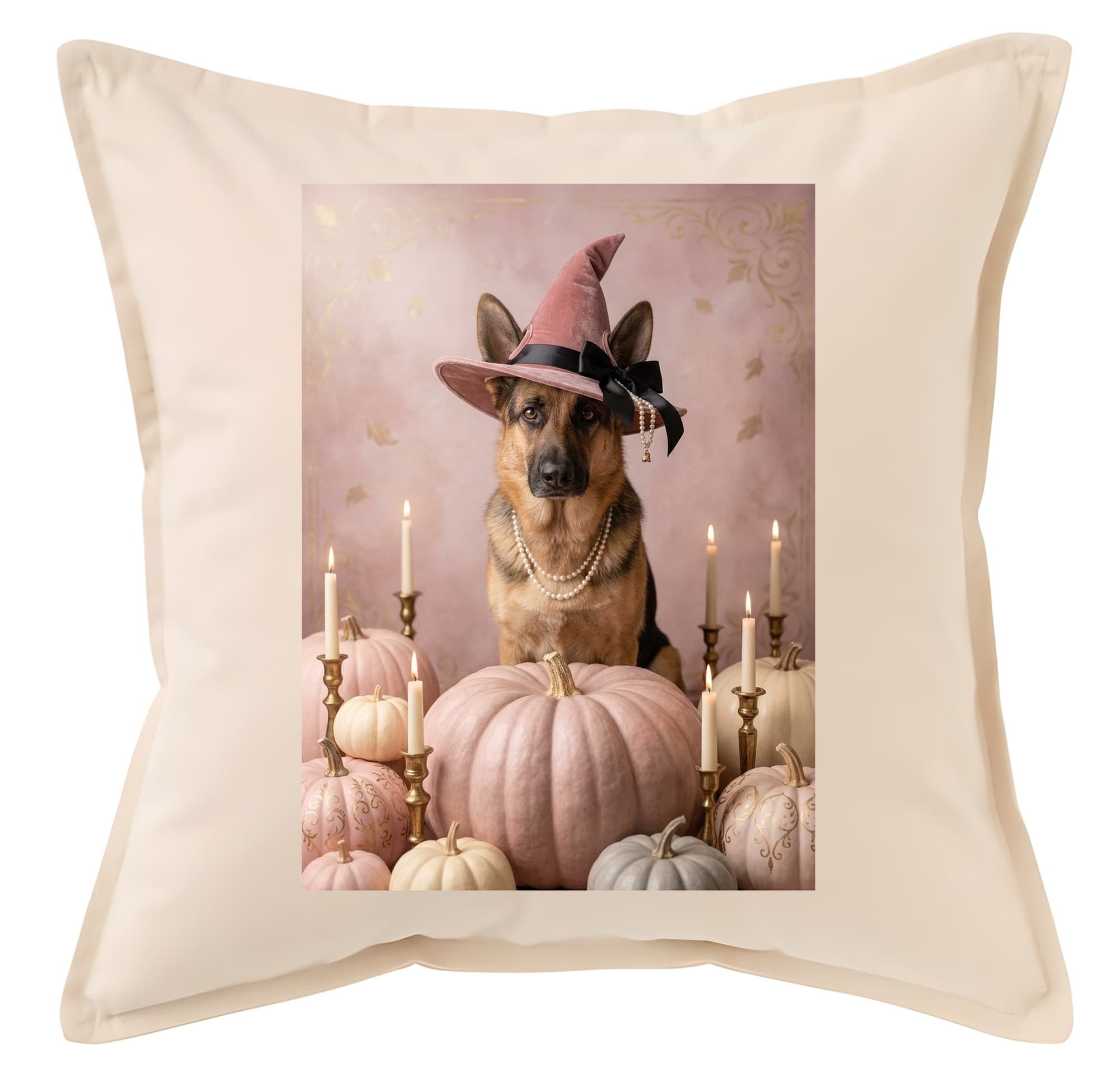 German shepherd Pumpkin & Candlelight Oil-Painting Halloween Cushion