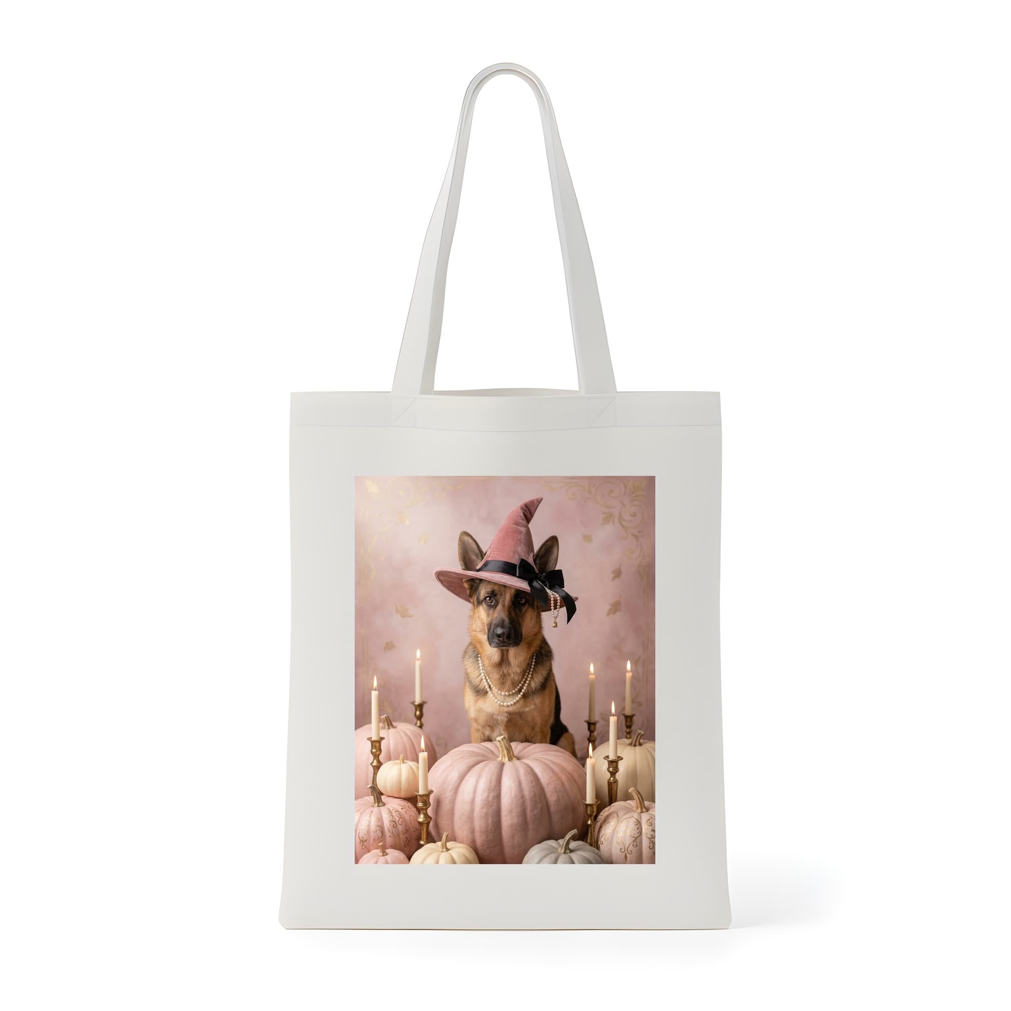 German shepherd Pumpkin & Candlelight Oil-Painting Halloween Tote Bag