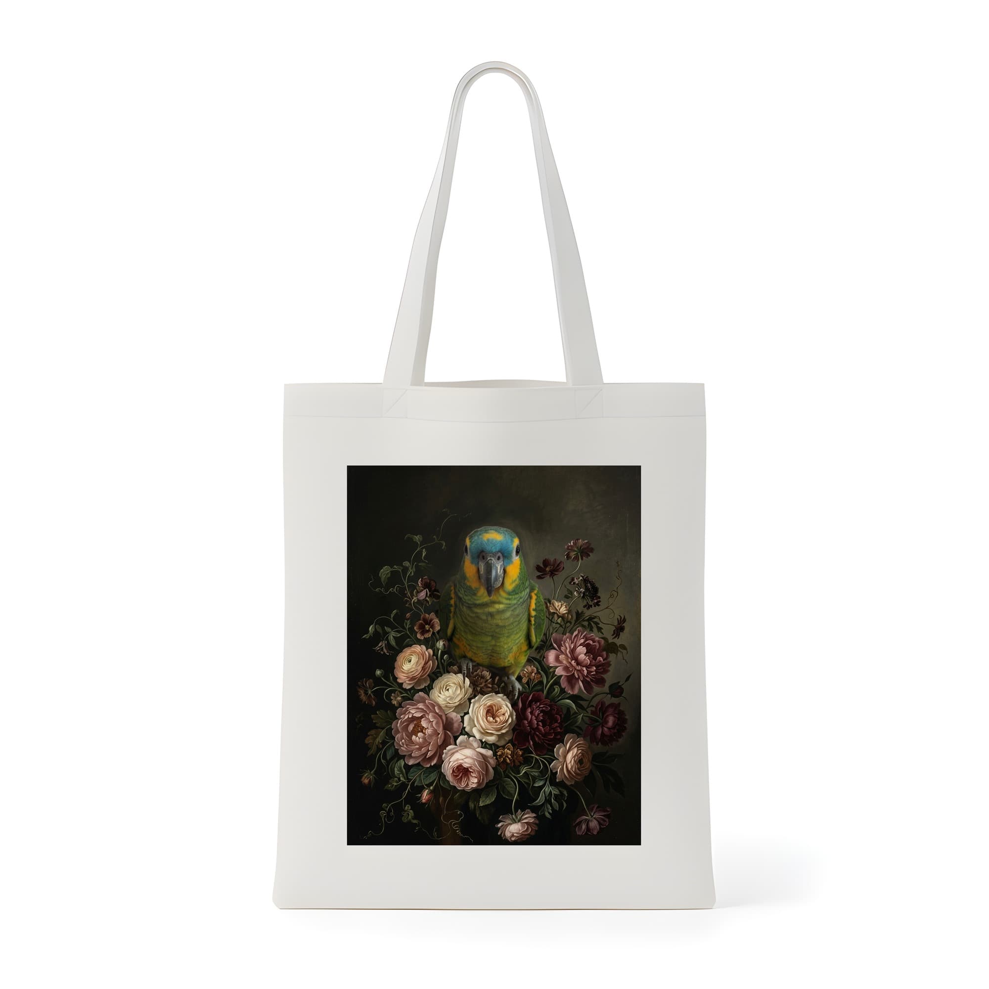 アオボウシインコの花の油絵風アート花柄トートバッグ