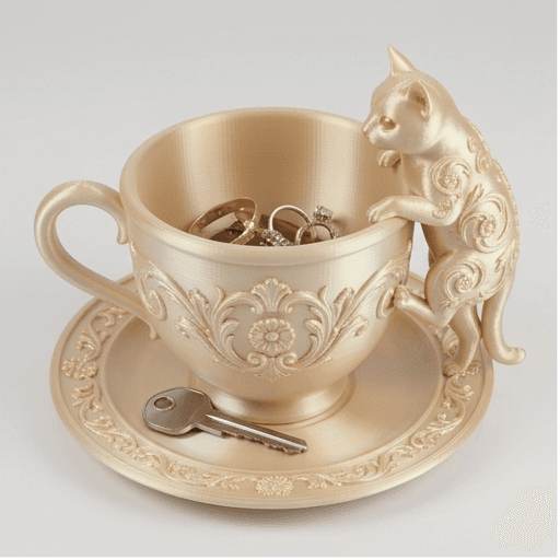 American Shorthair Renaissance Portrait Trinket Tray (Silky Gold)