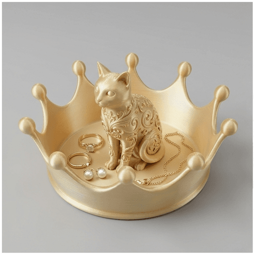 猫のルネサンス肖像画ミルククラウン アクセサリートレイ(シルクゴールド)