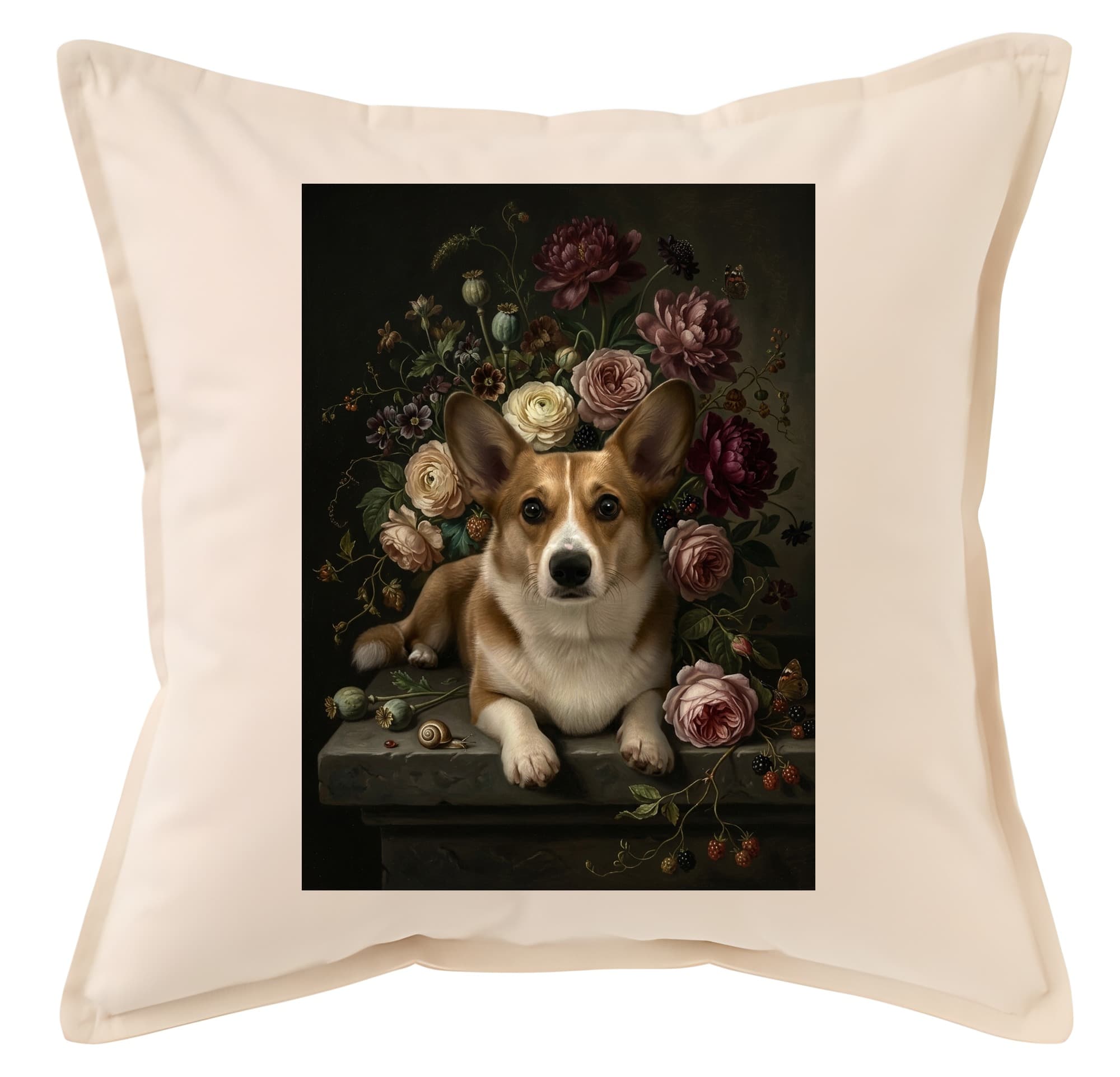 Pembroke Welsh corgi Floral Oil-Painting Floral Cushion