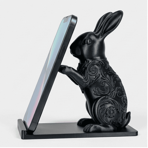 ニュージーランドホワイトのルネサンス肖像画スマホスタンド(シルクブラック)