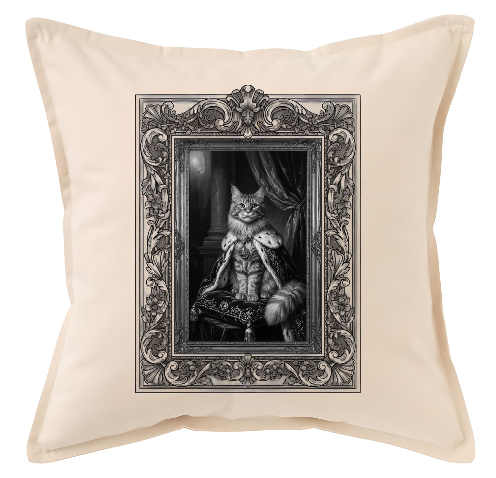 Maine Coon Renaissance Portrait Throw Cushion (Framed Design)