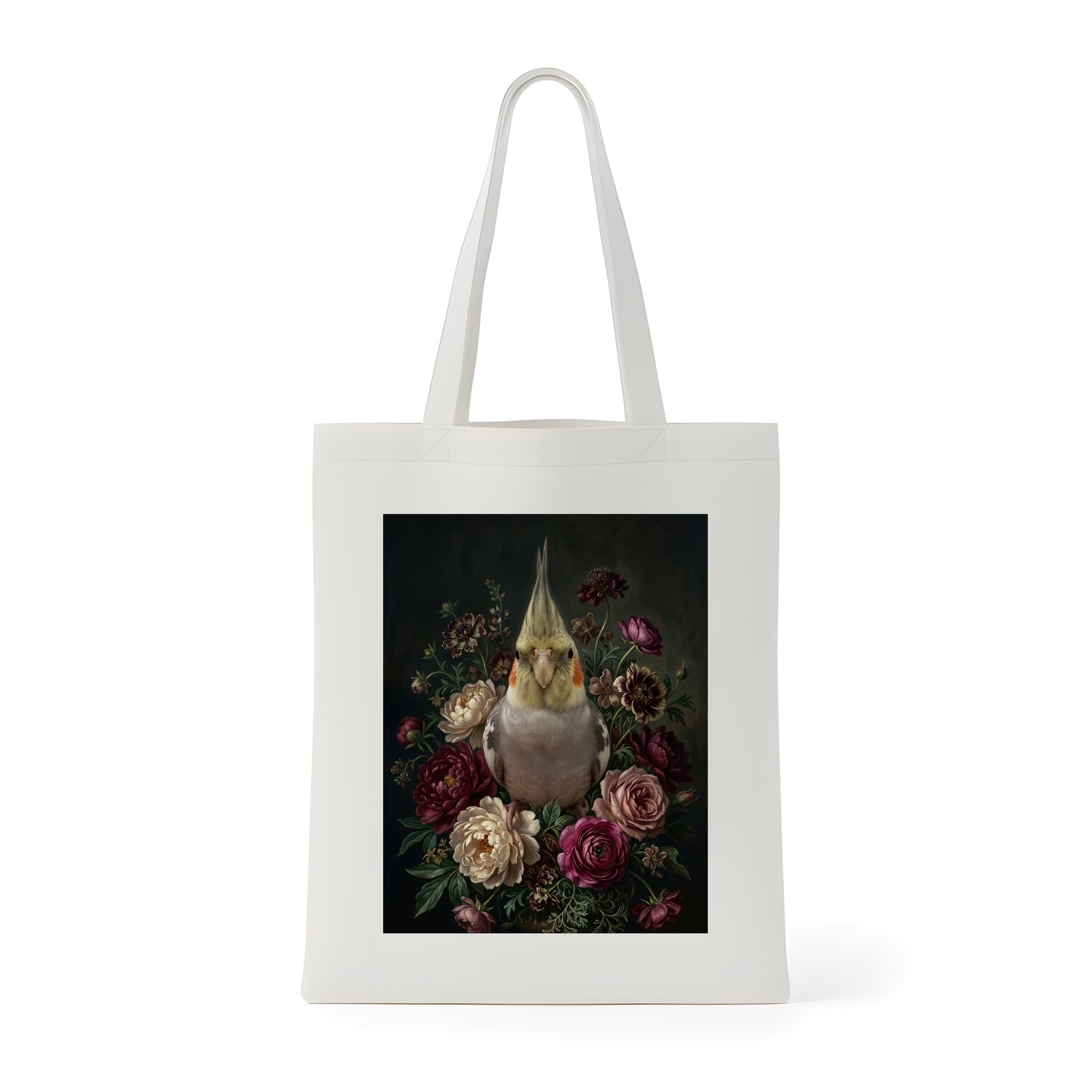 Cockatiel Floral Oil-Painting Floral Tote Bag