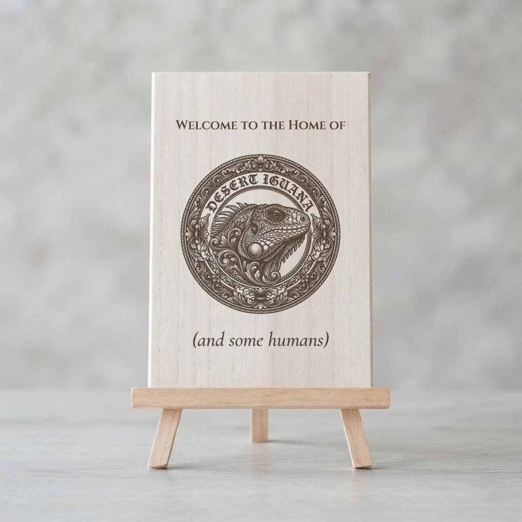 Desert Iguana Renaissance Portrait Wooden Welcome Board