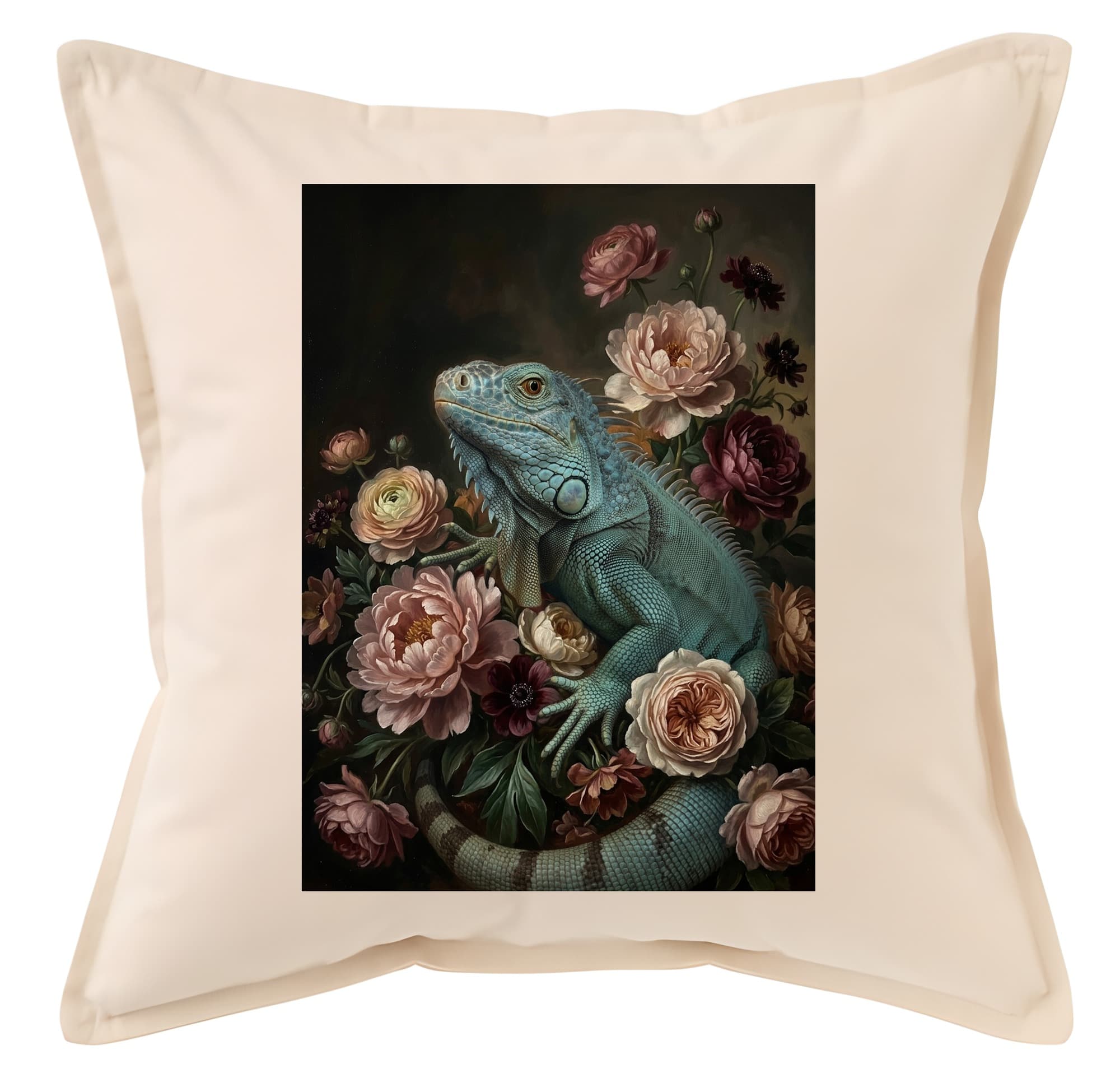 Blue Iguana Floral Oil-Painting Floral Cushion
