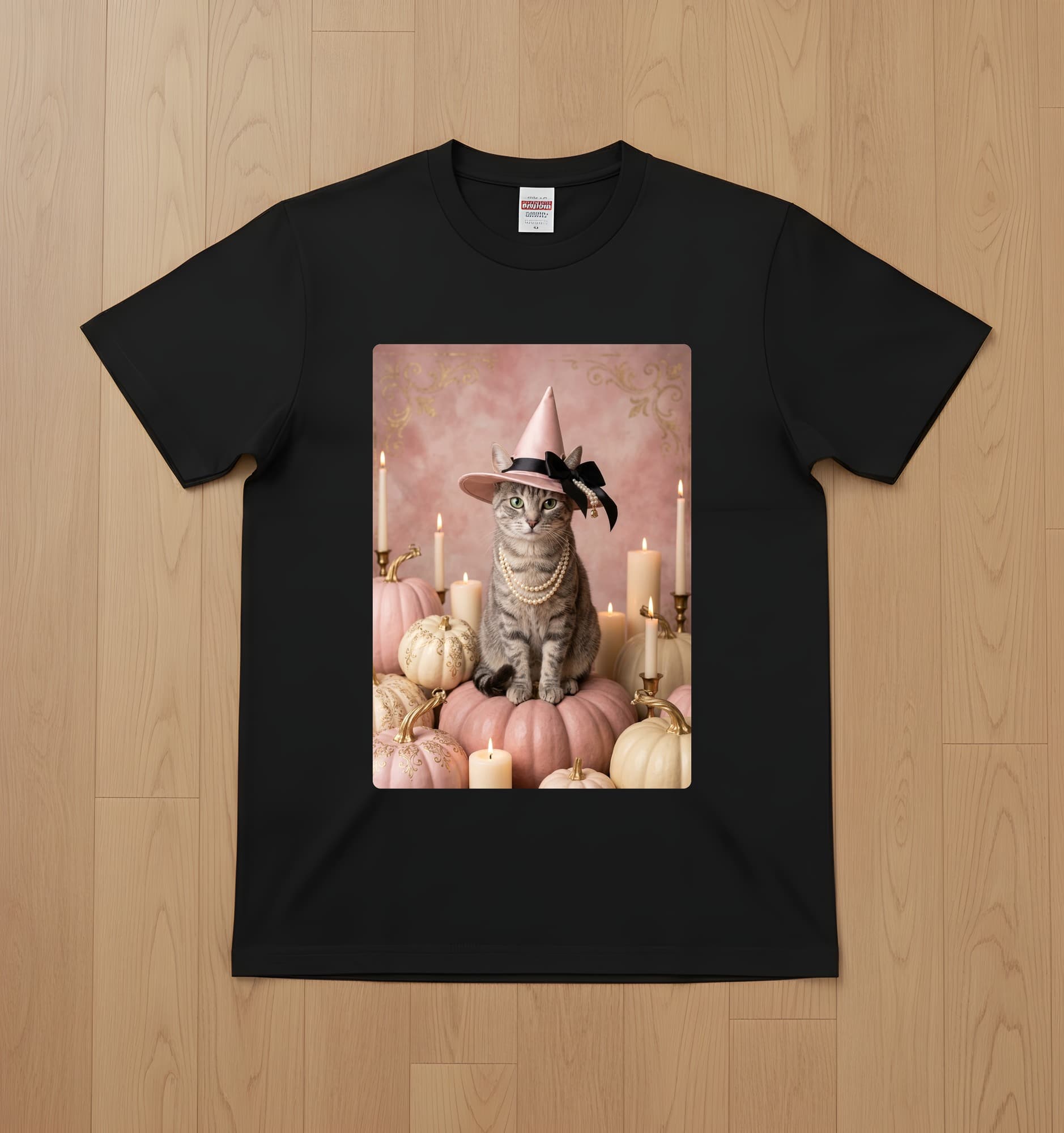 American Shorthair Pumpkin & Candlelight Oil-Painting Halloween T-Shirt (Black)