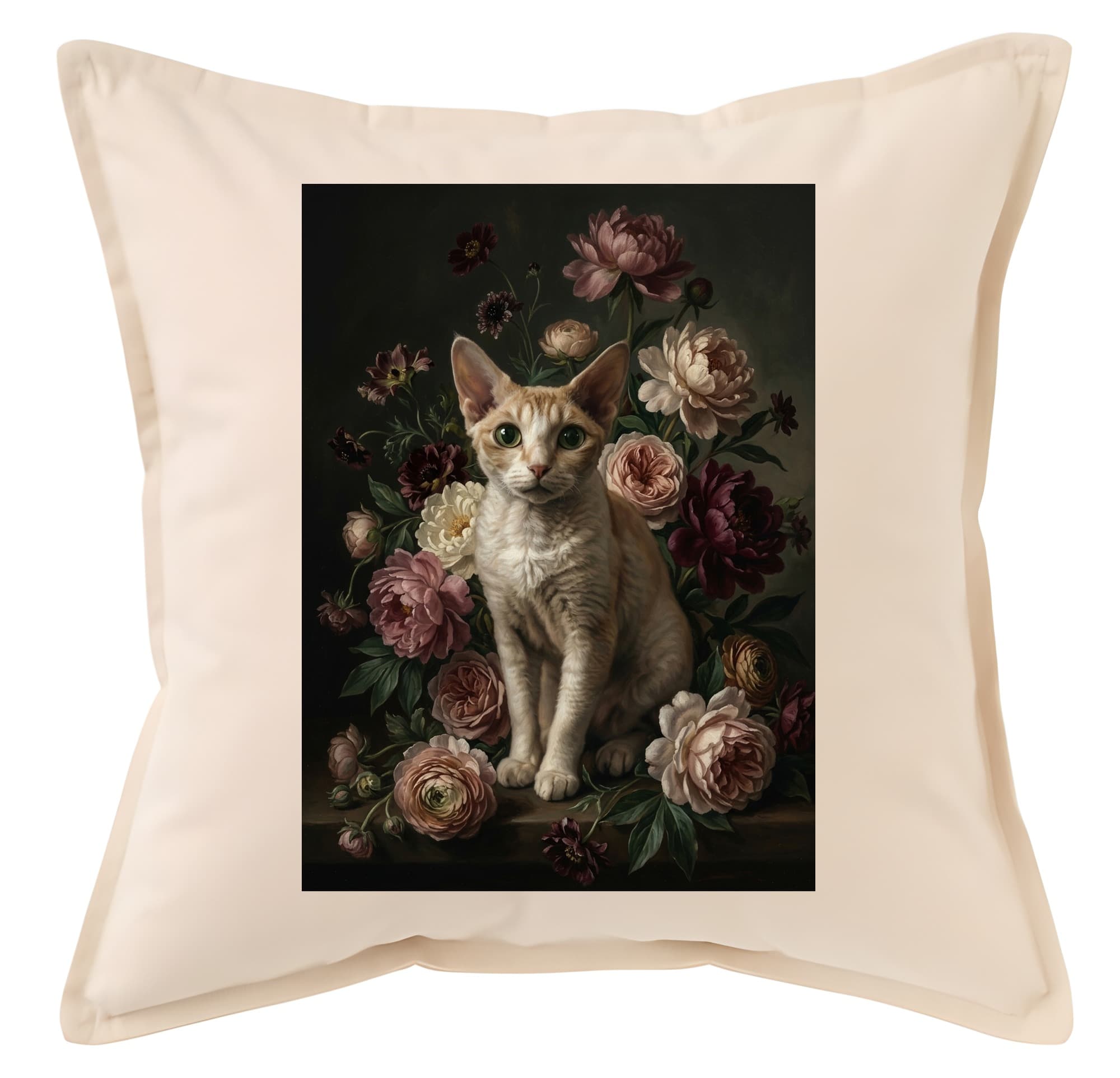 Devon Rex Floral Oil-Painting Floral Cushion