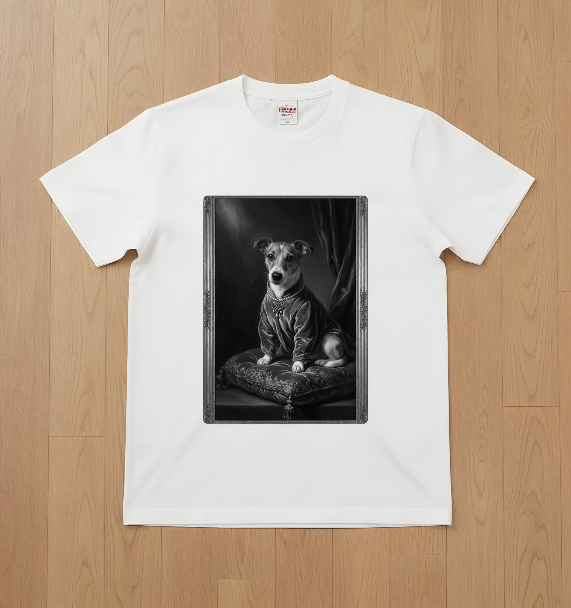 Jack Russell terrier Renaissance Portrait T-Shirt (White, Monochrome Print, No Frame)