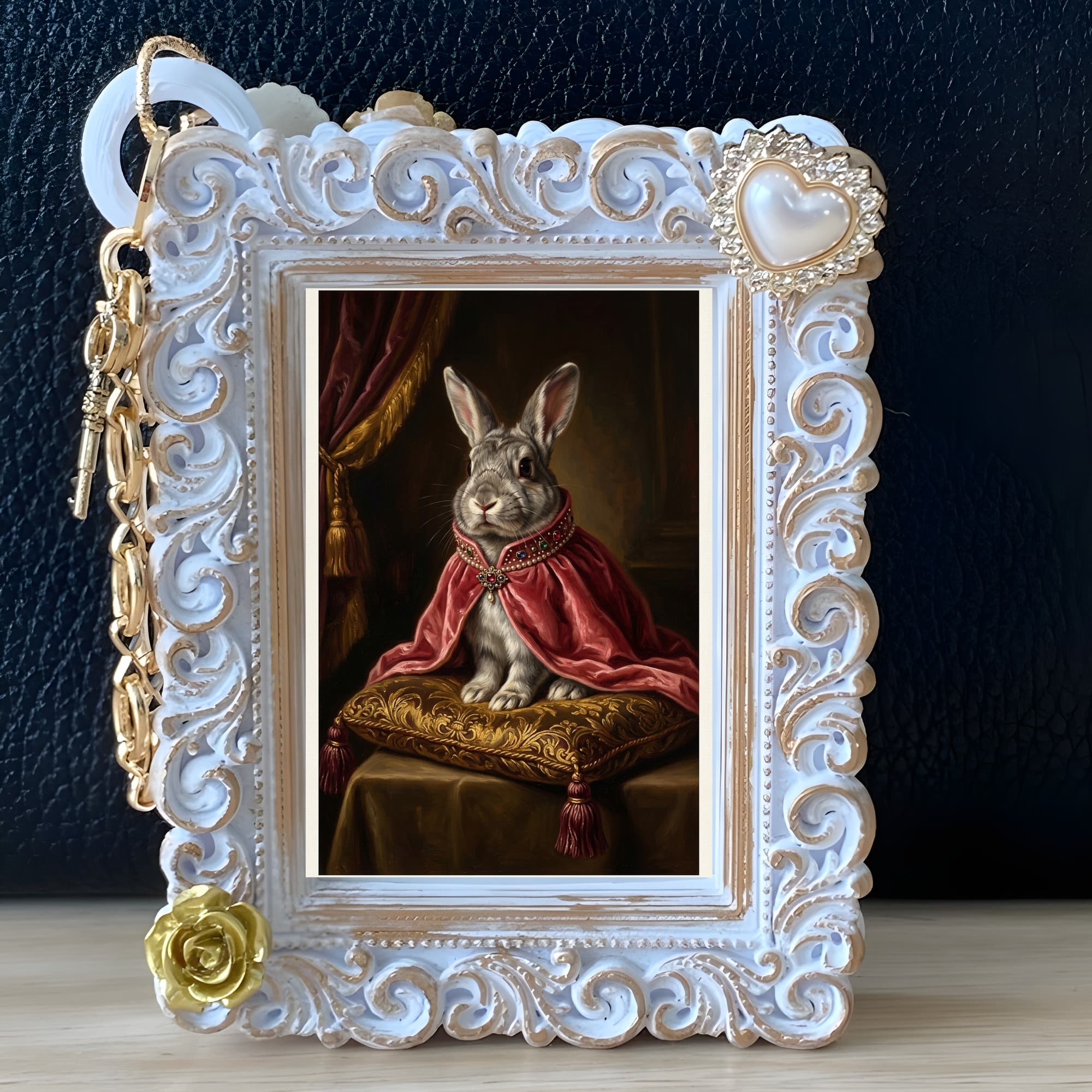 チンチラうさぎのルネサンス肖像画バッグチャーム(ホワイト) 5