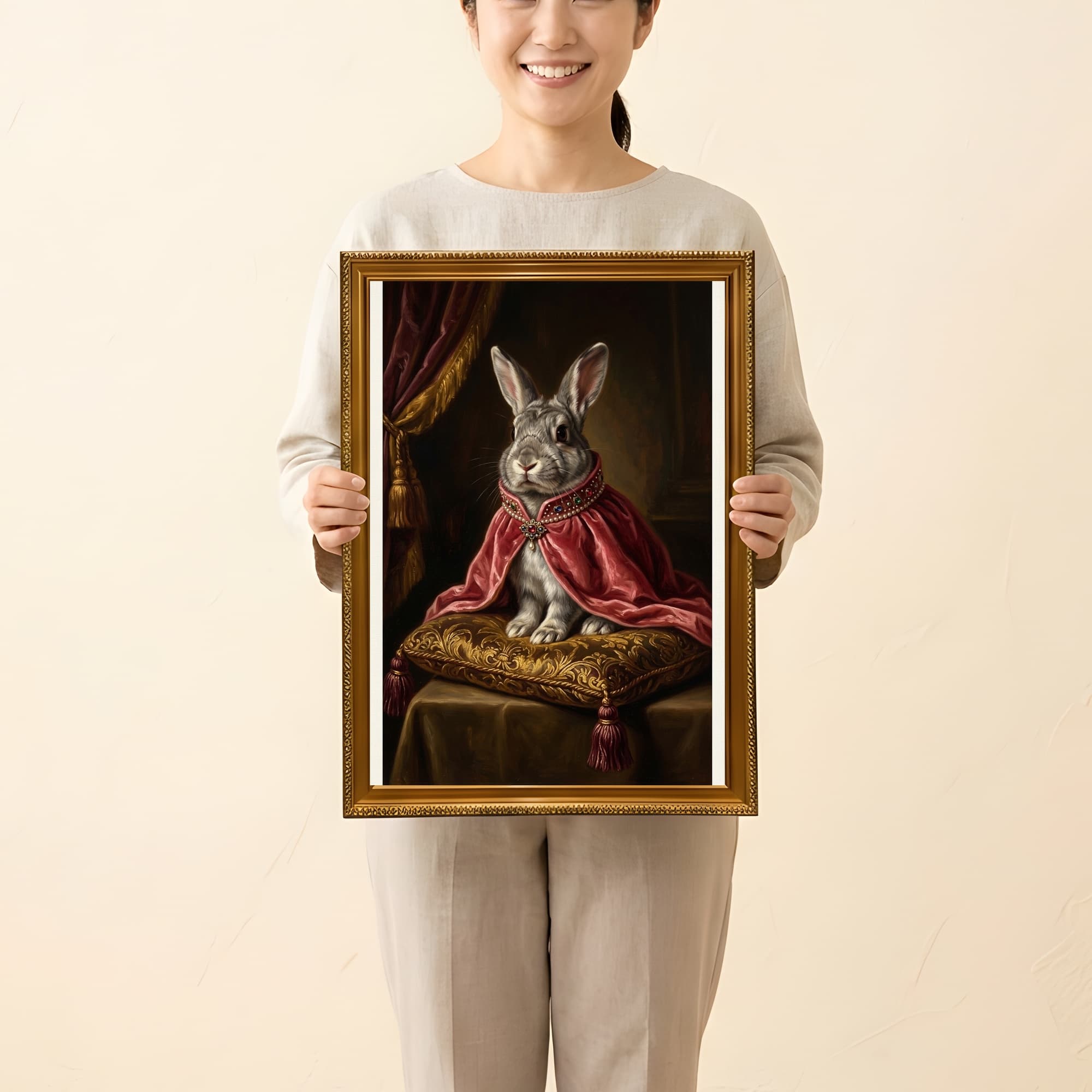 チンチラうさぎのルネサンス肖像画額装プリント(A3サイズ) 2