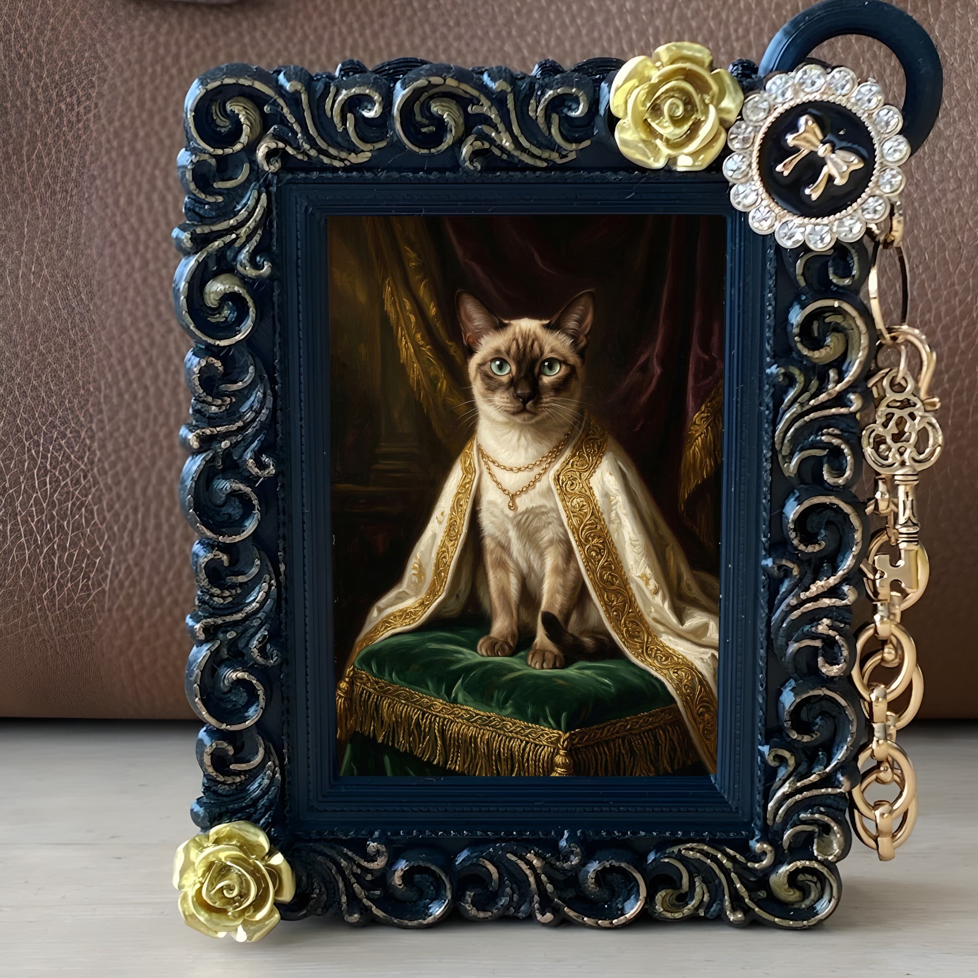 シャム猫のルネサンス肖像画バッグチャーム(ブラック) 2