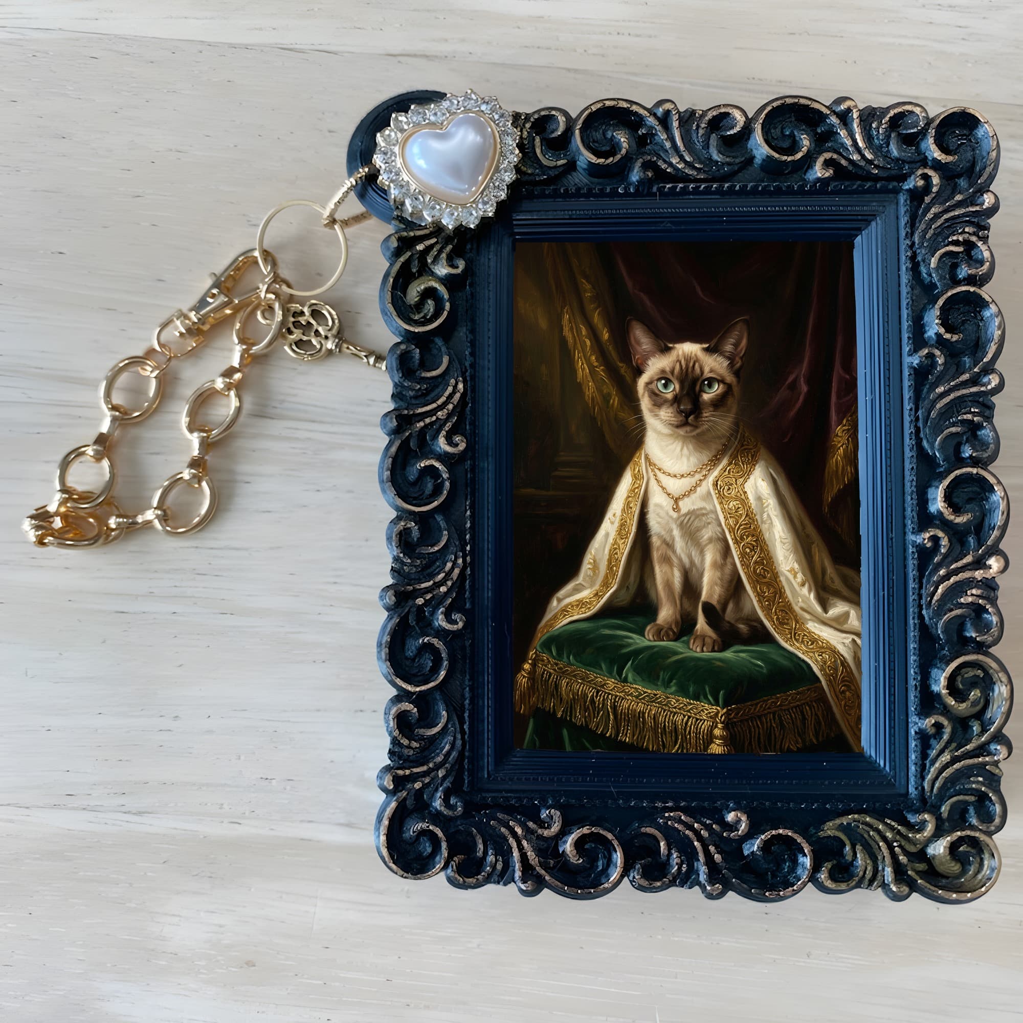 シャム猫のルネサンス肖像画バッグチャーム(ブラック) 4