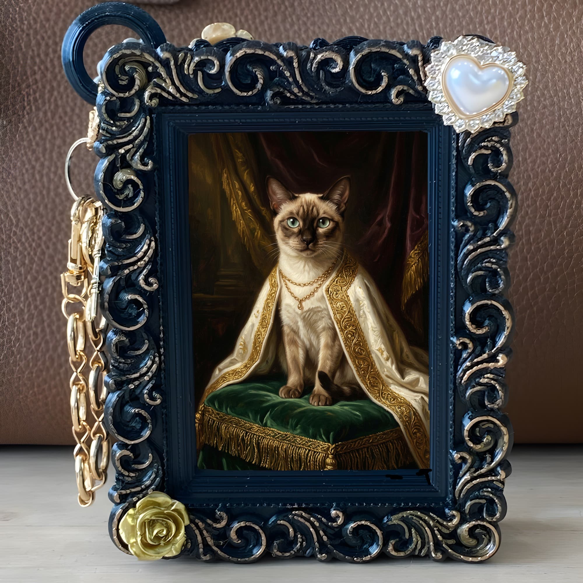 シャム猫のルネサンス肖像画バッグチャーム(ブラック) 5