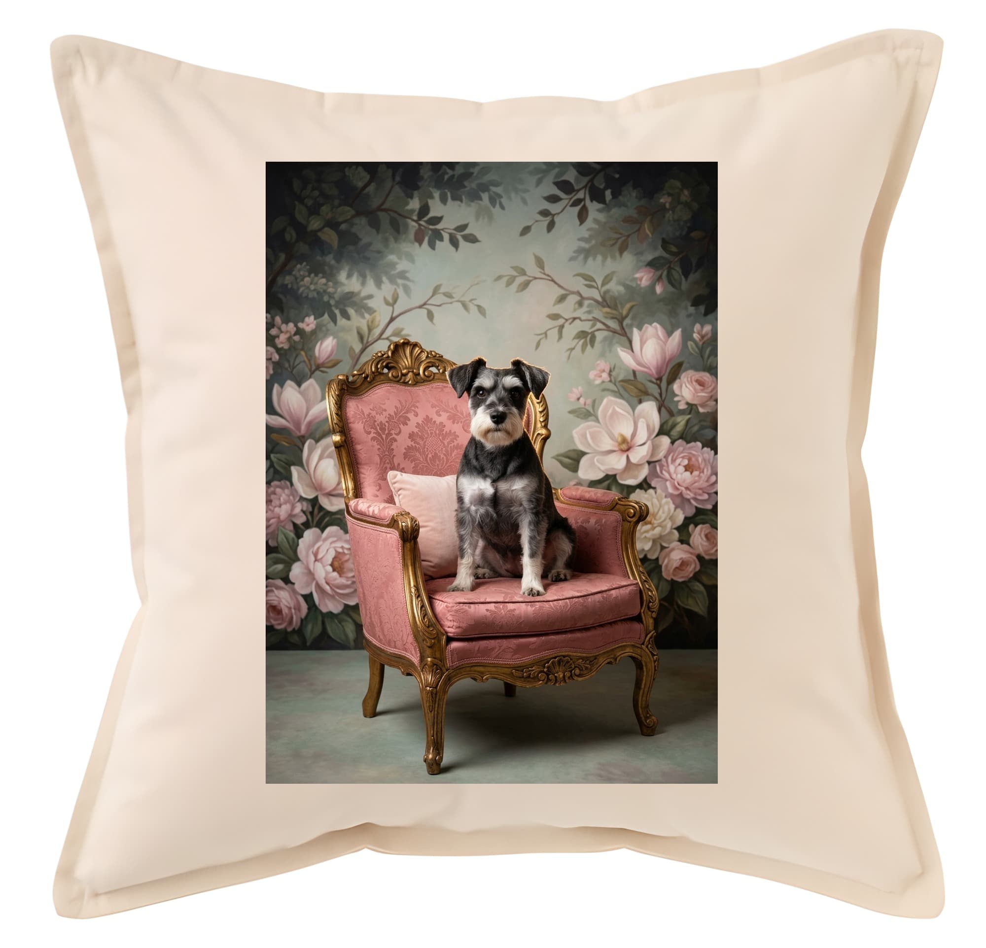 miniature schnauzer Shabby Pink Oil-Painting Rococo Cushion