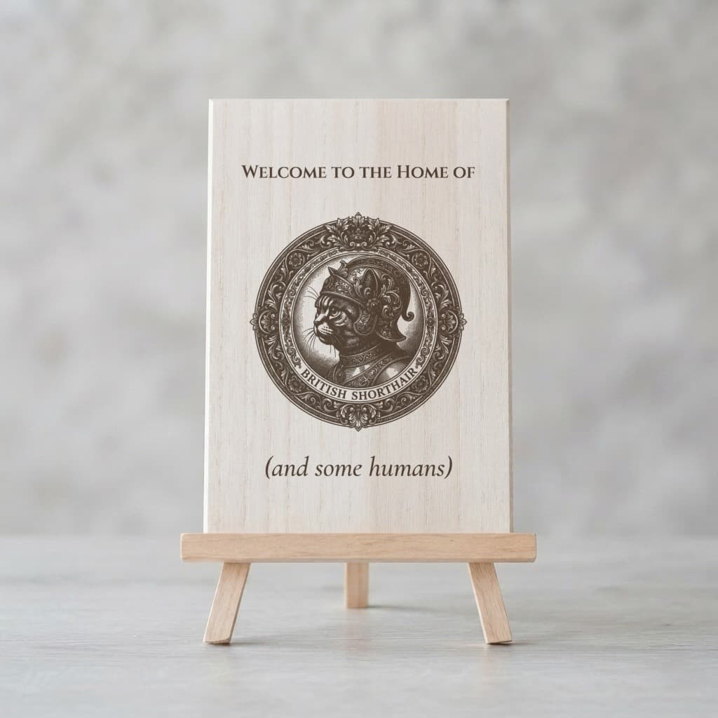 British Shorthair Renaissance Portrait Wooden Welcome Board
