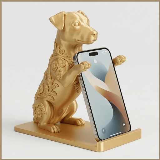 ジャックラッセルテリアのルネサンス肖像画スマホスタンド(シルクゴールド)