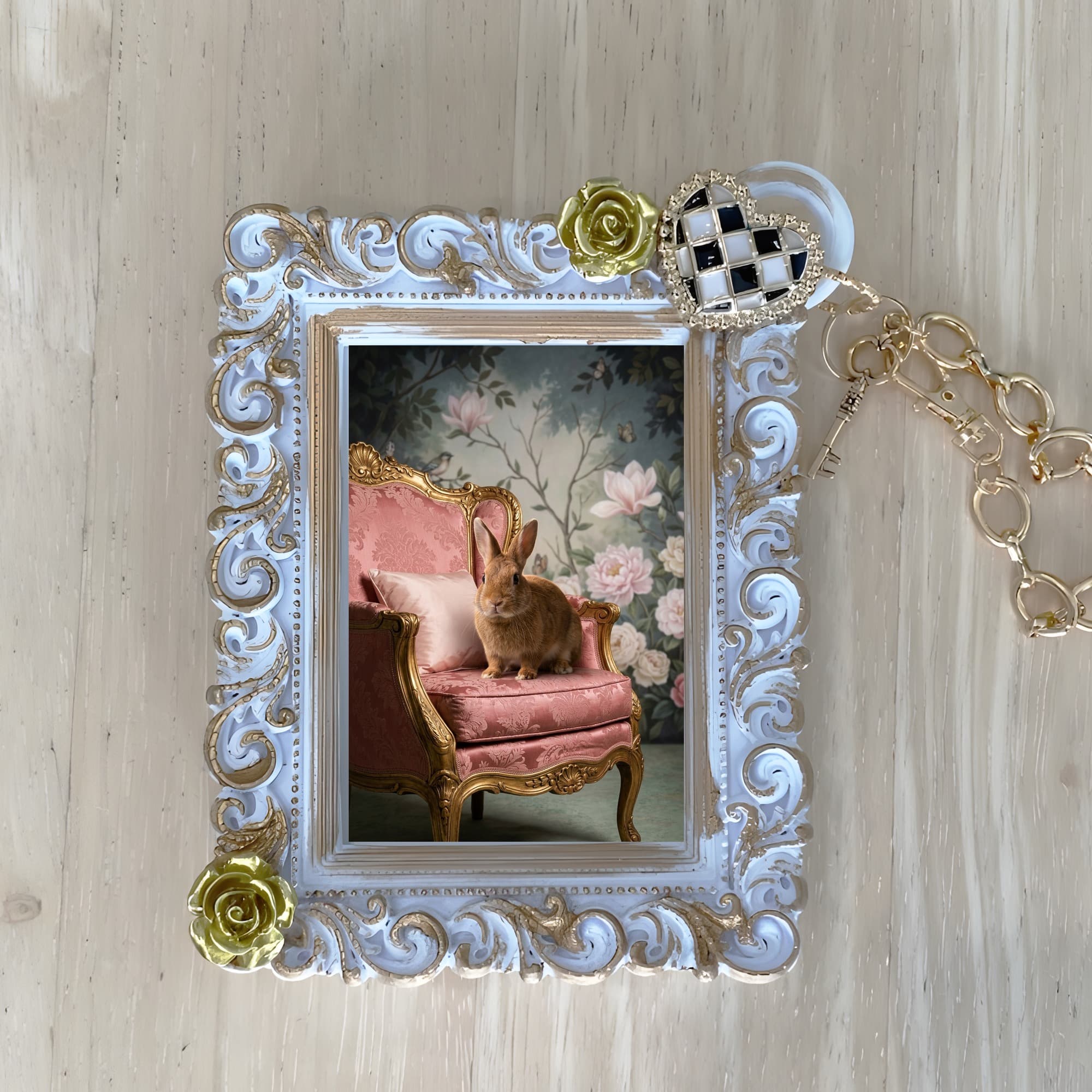 Satin rabbit Shabby Pink Oil-Painting Rococo Bag Charm (White)