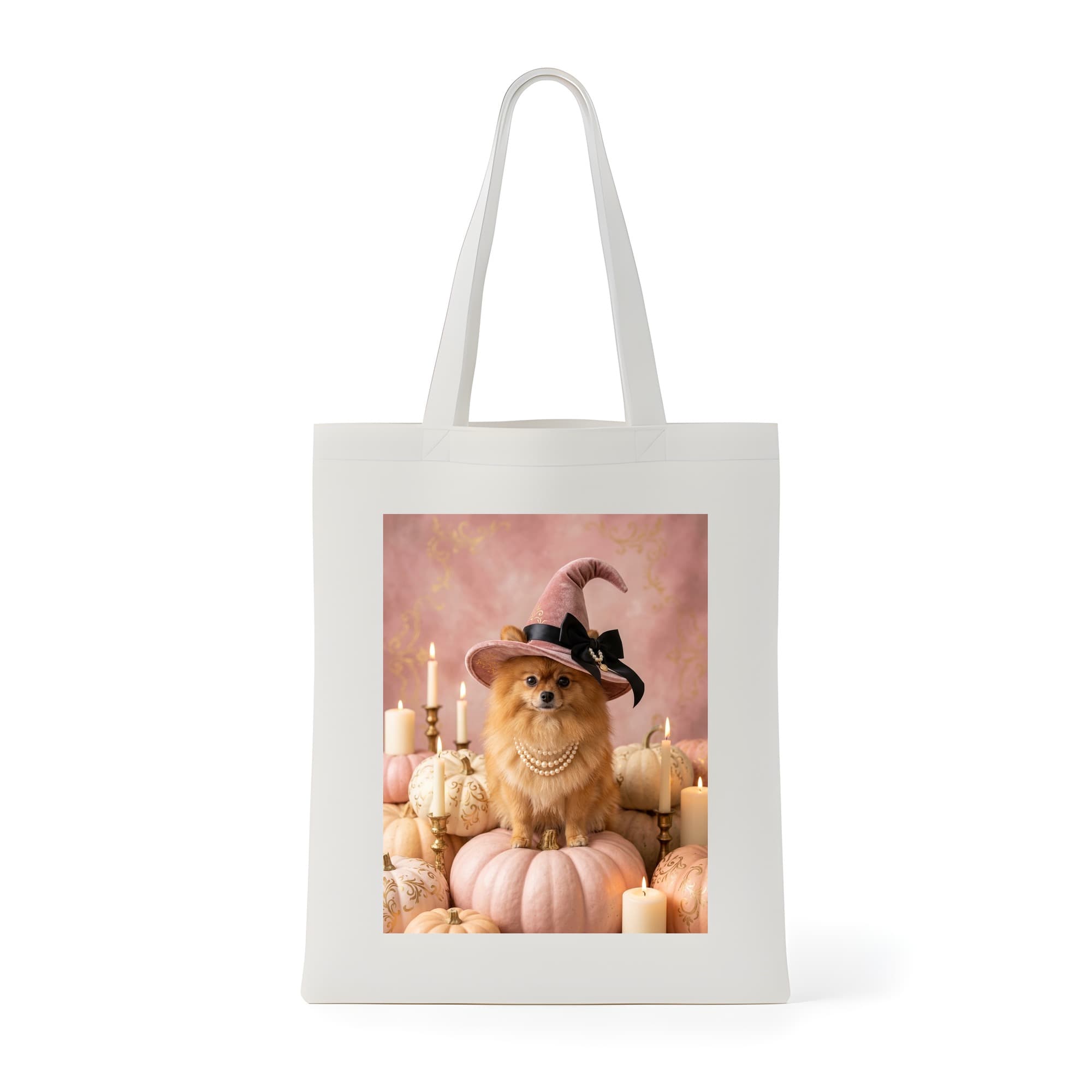 Pomeranian Pumpkin & Candlelight Oil-Painting Halloween Tote Bag