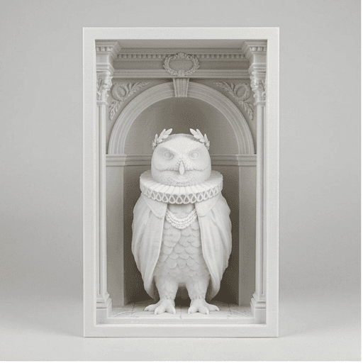 シロフクロウのルネサンス肖像画ブックヌーク
