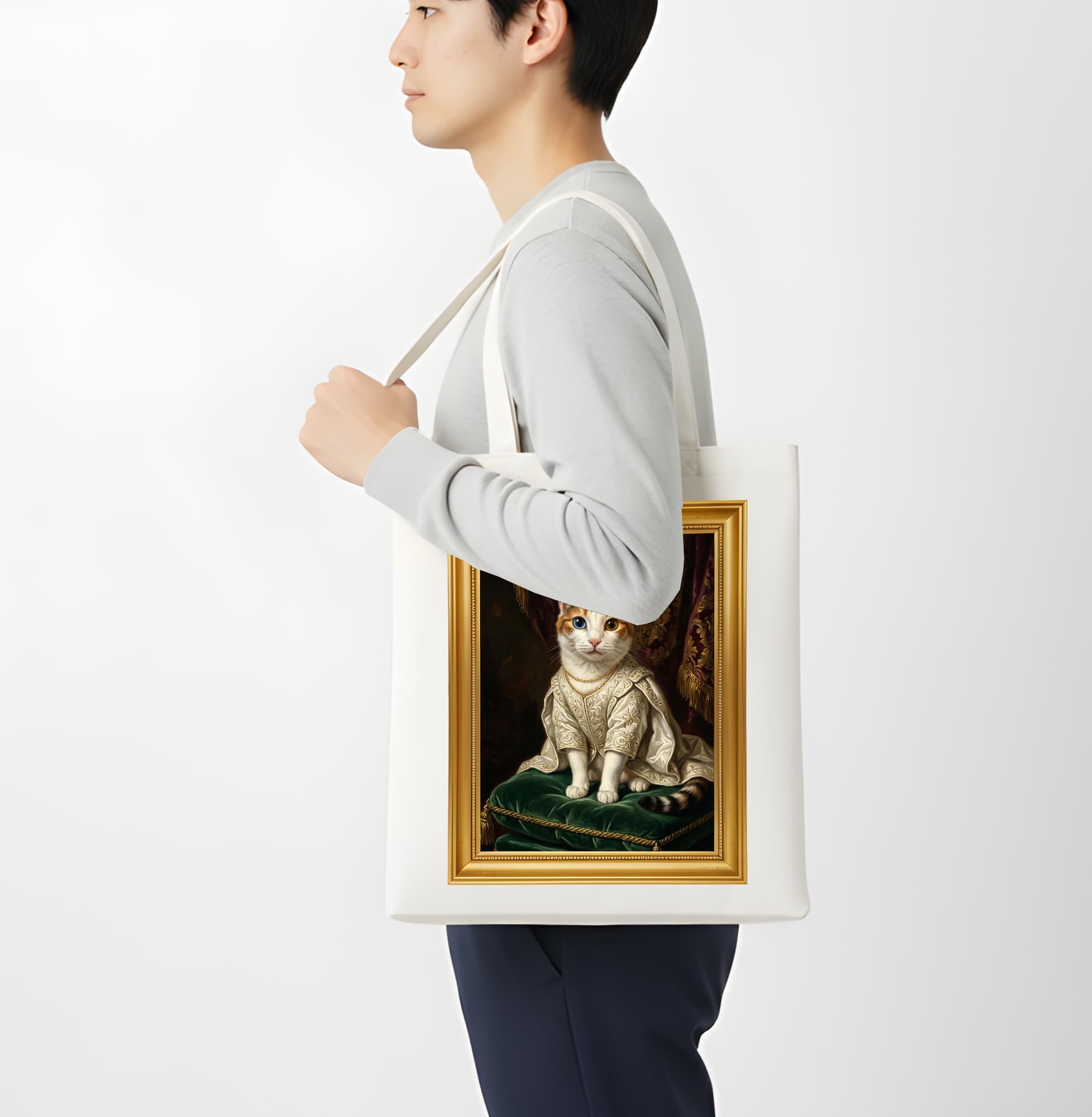 ジャパニーズボブテイルのルネサンス肖像画トートバッグ(カラープリント・額縁デザインあり) 4