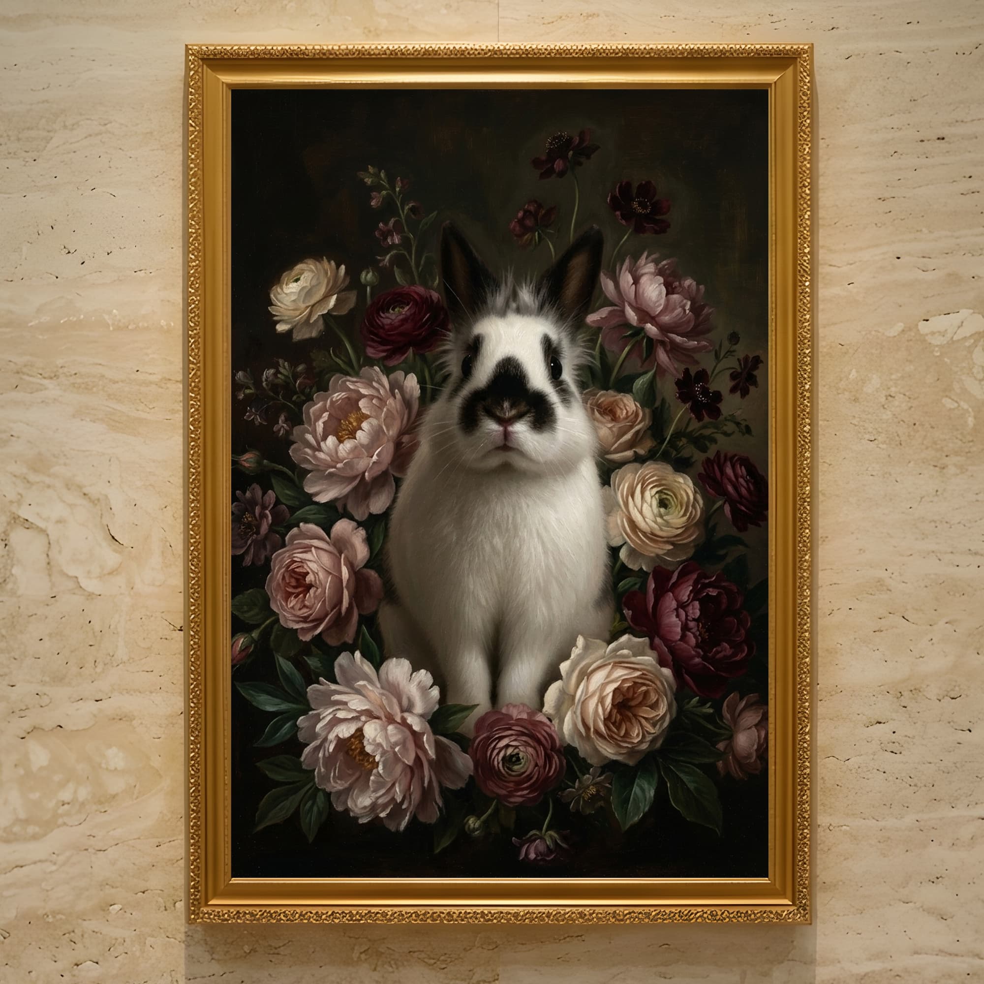 ヒマラヤンの花の油絵風アート花柄額装プリント(A3サイズ)