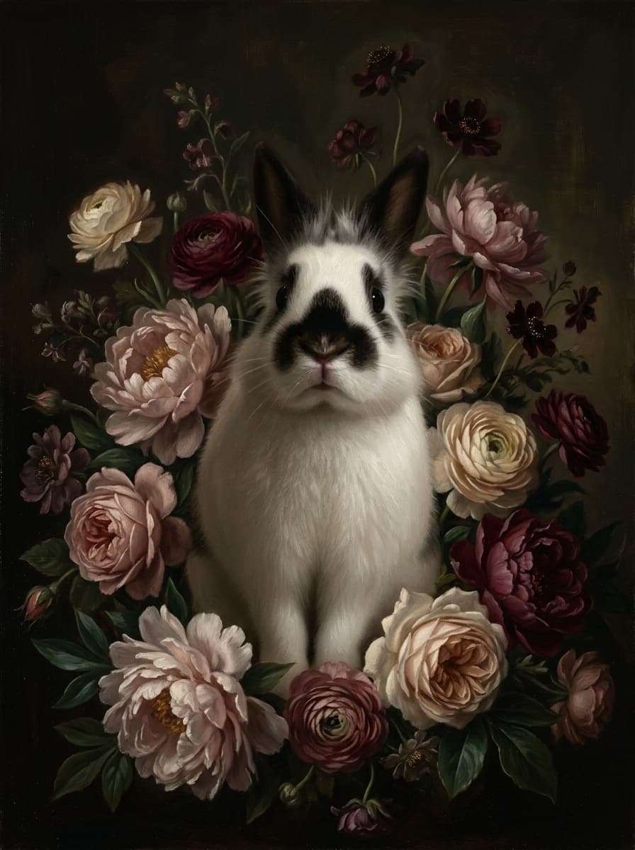 ヒマラヤンの花の油絵風アート花柄額装プリント(A3サイズ) 4
