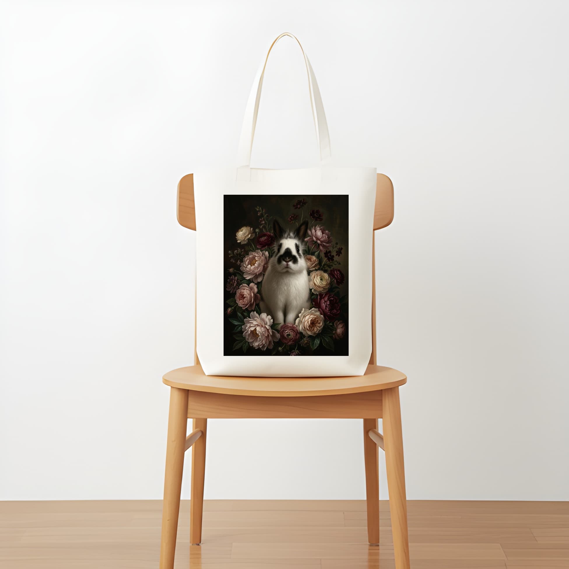 Himalayan rabbit Floral Oil-Painting Floral Tote Bag 5