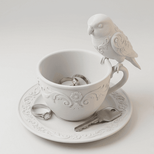 サザナミインコのルネサンス肖像画アクセサリートレイ(マットホワイト)
