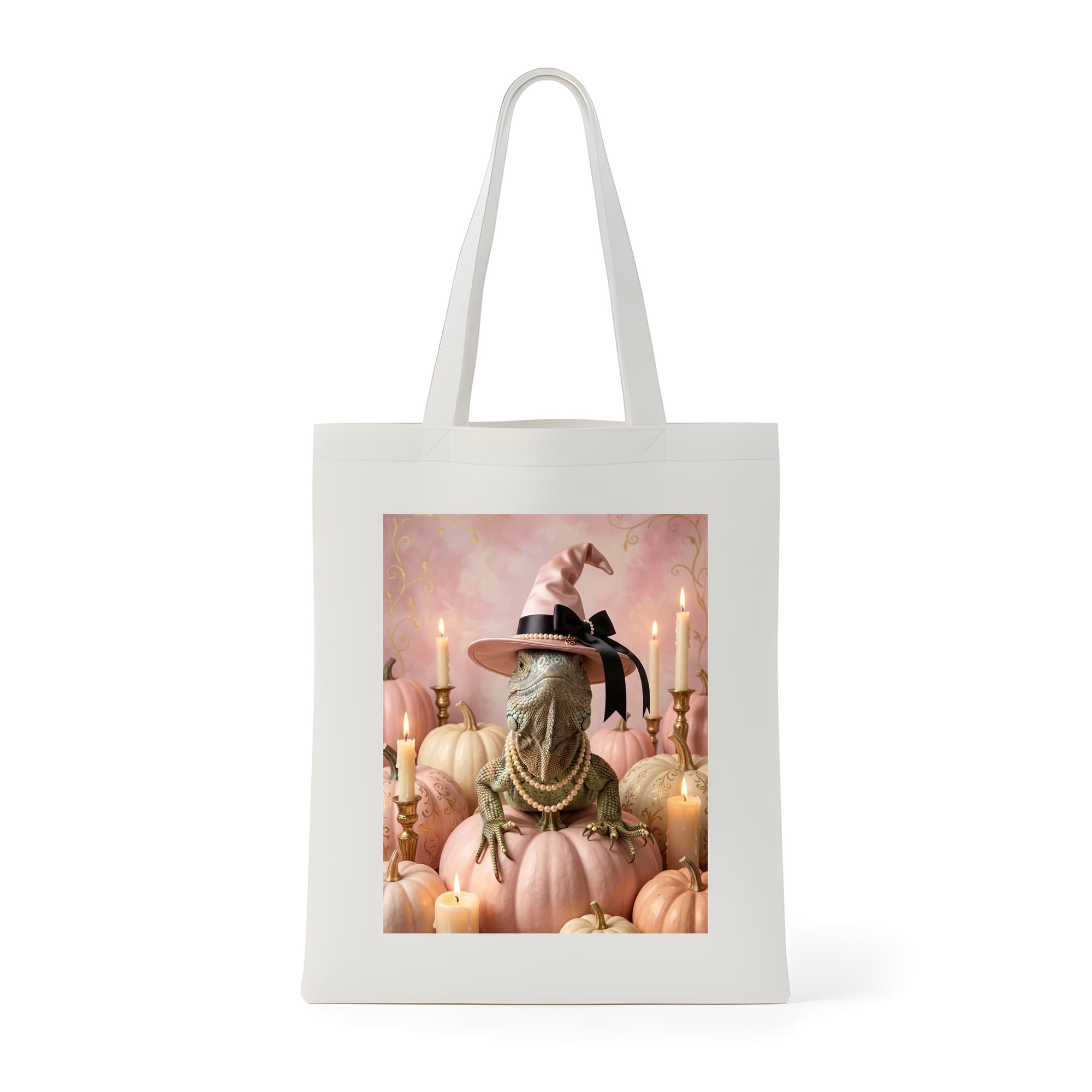 Spiny-tailed Iguana Pumpkin & Candlelight Oil-Painting Halloween Tote Bag