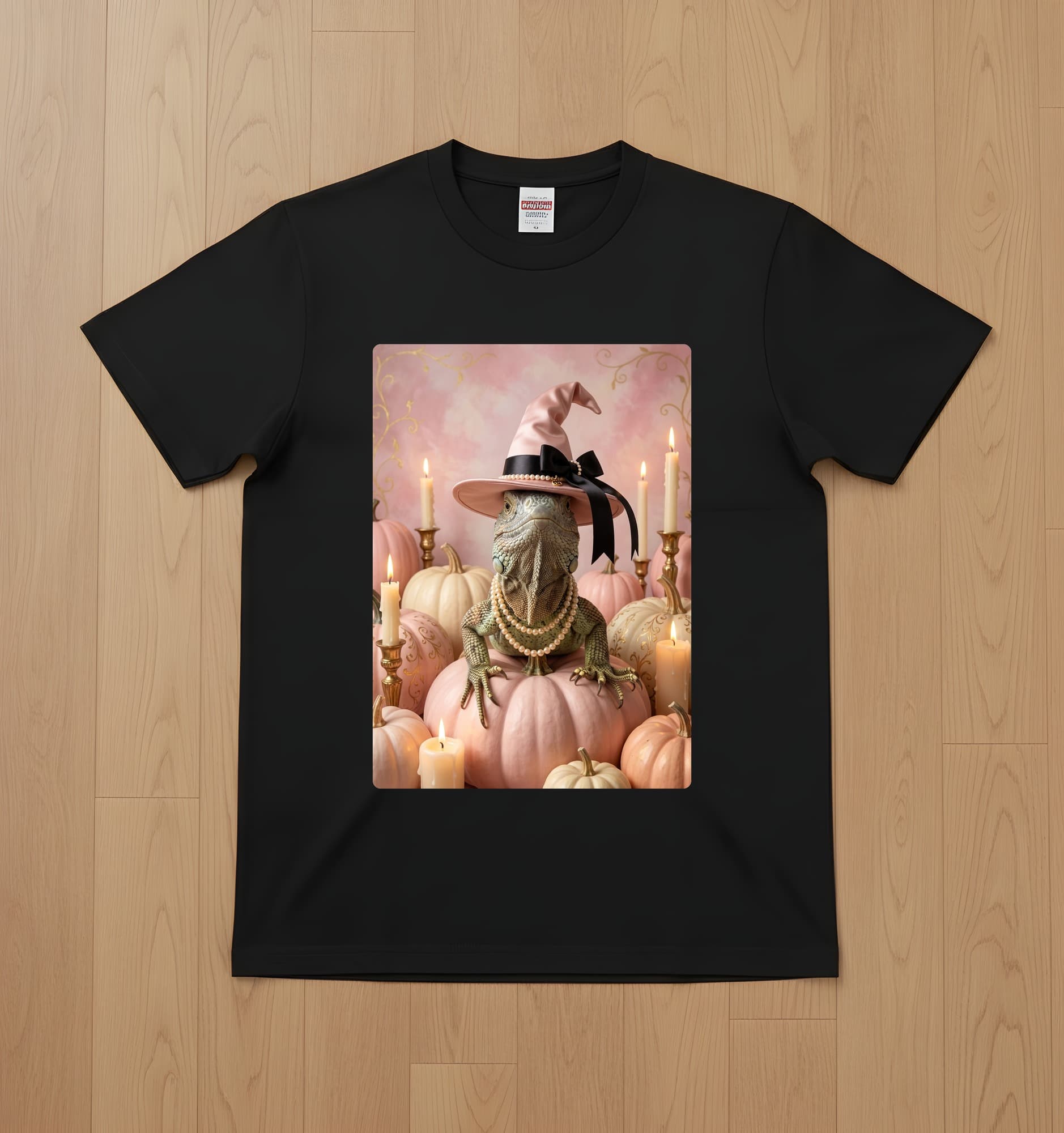 Spiny-tailed Iguana Pumpkin & Candlelight Oil-Painting Halloween T-Shirt (Black)