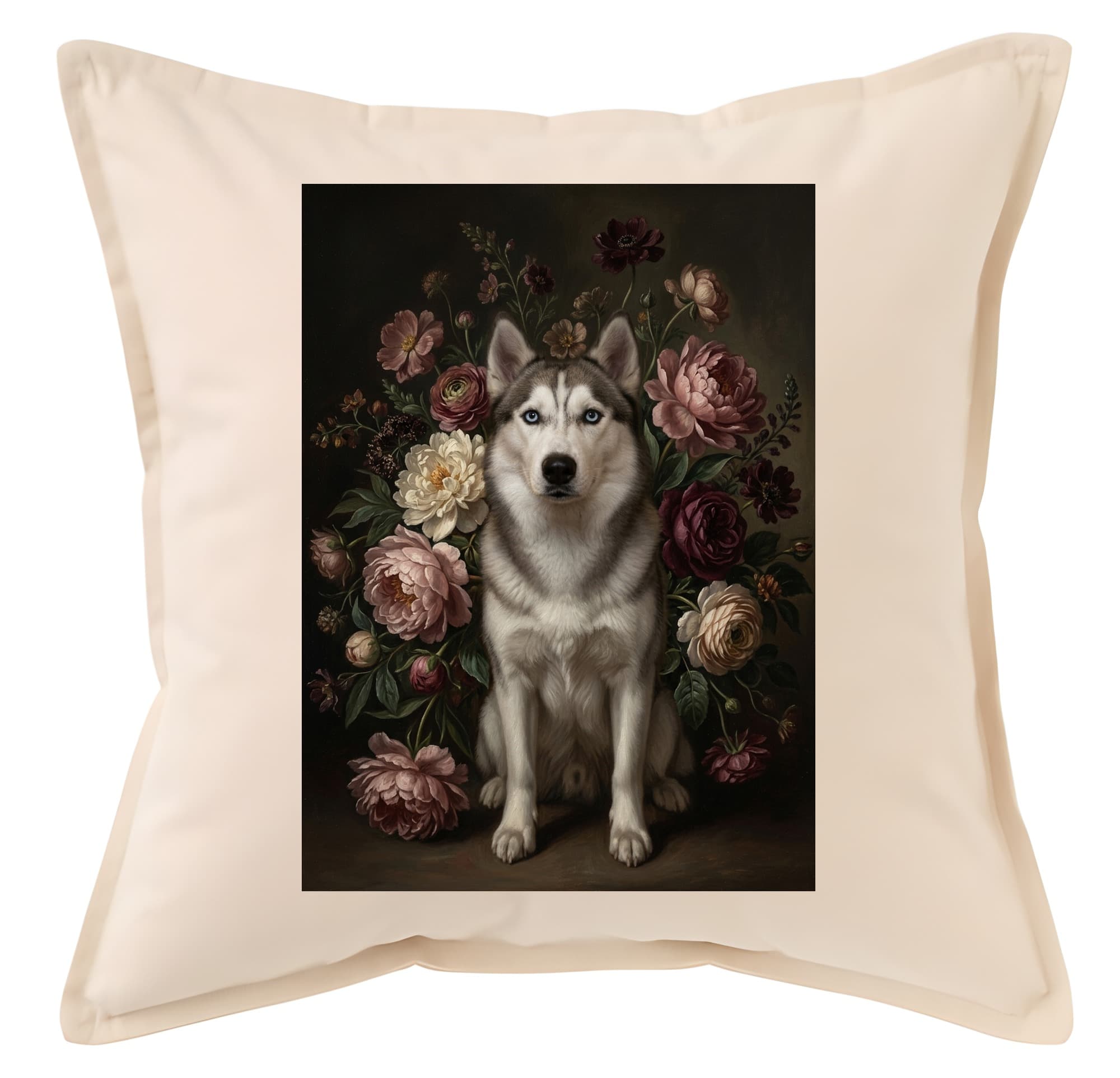 Siberian husky Floral Oil-Painting Floral Cushion