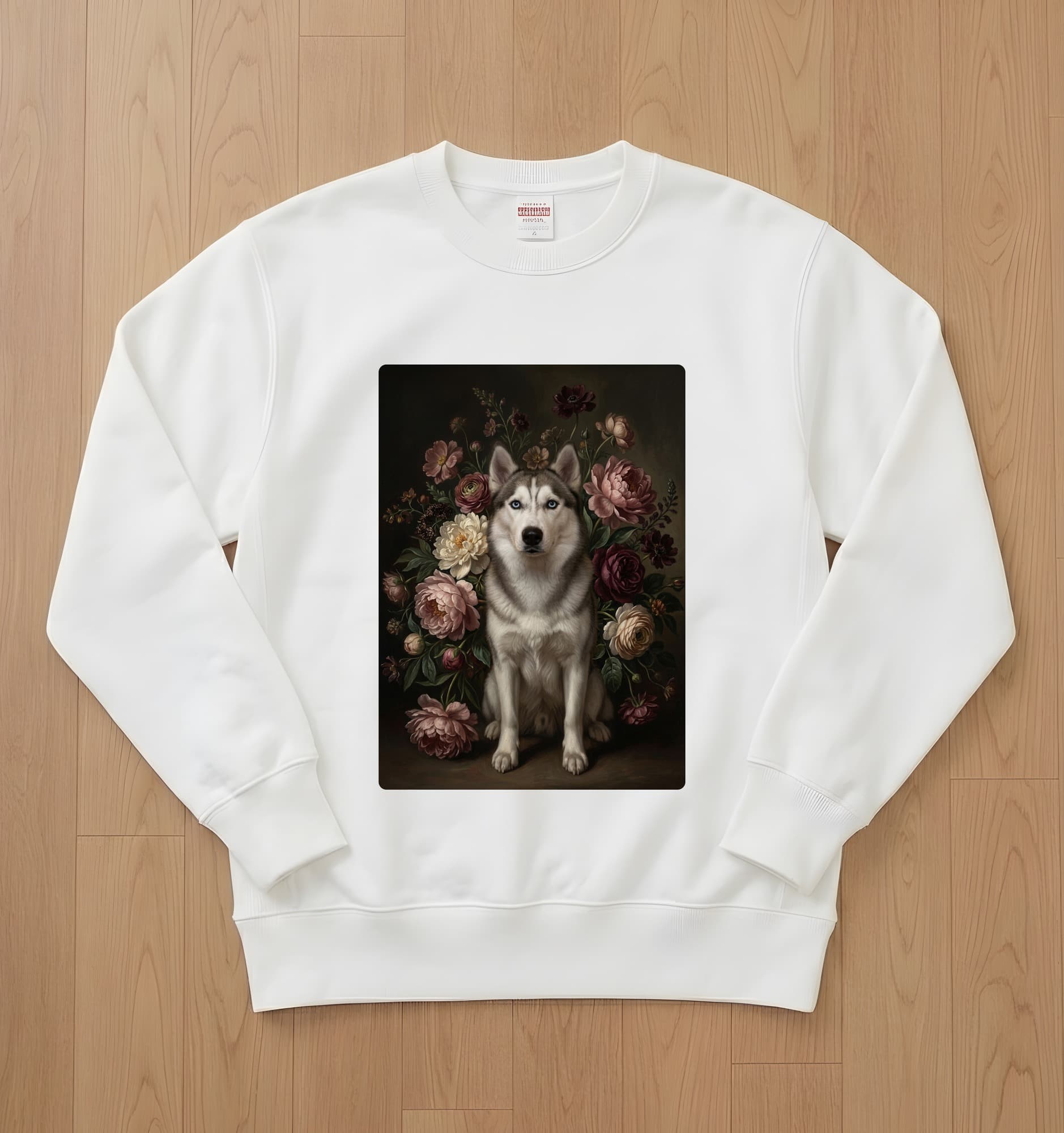 Siberian husky Floral Oil-Painting Floral Sweatshirt (White)