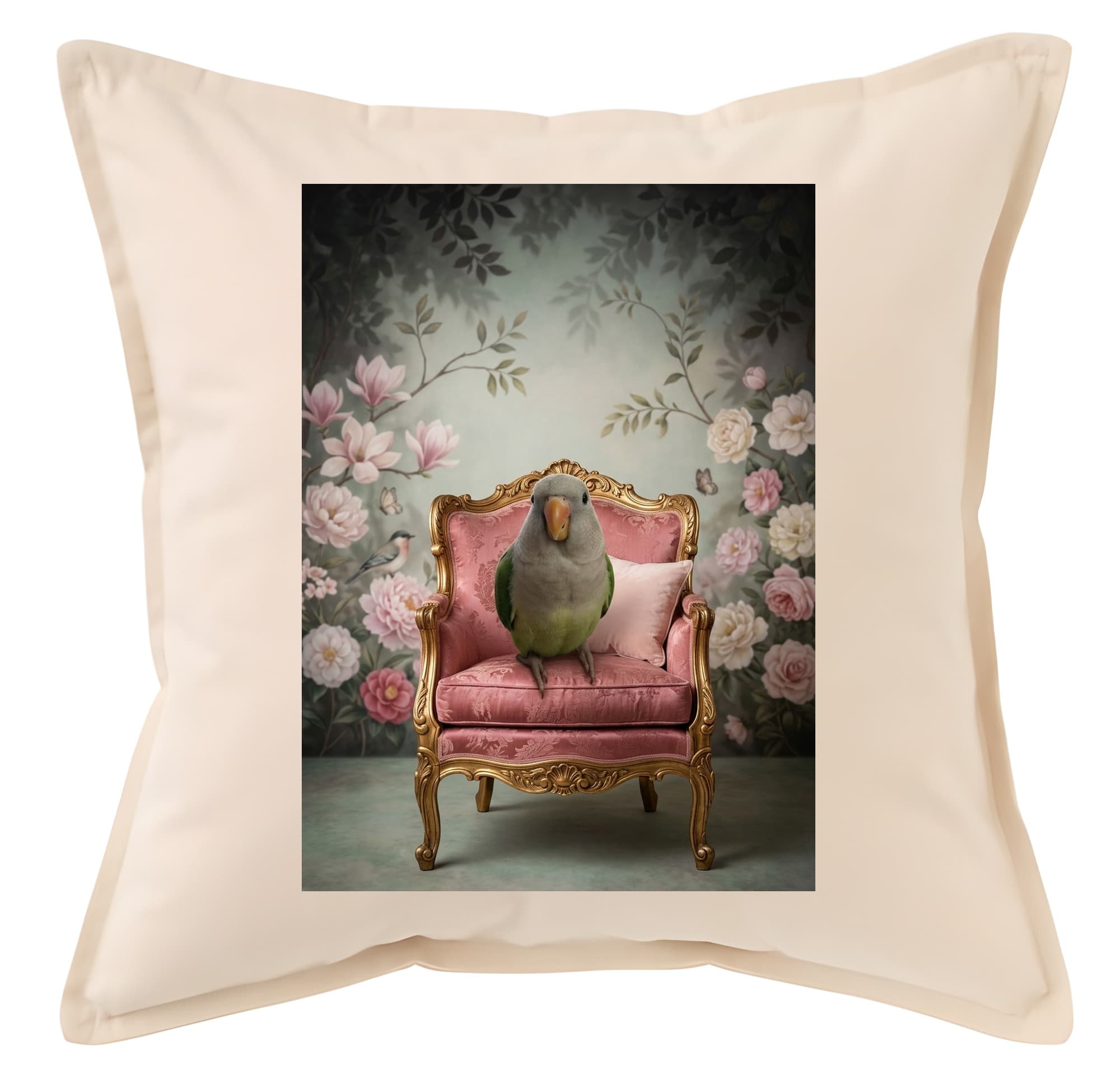 Quaker Parrot Shabby Pink Oil-Painting Rococo Cushion