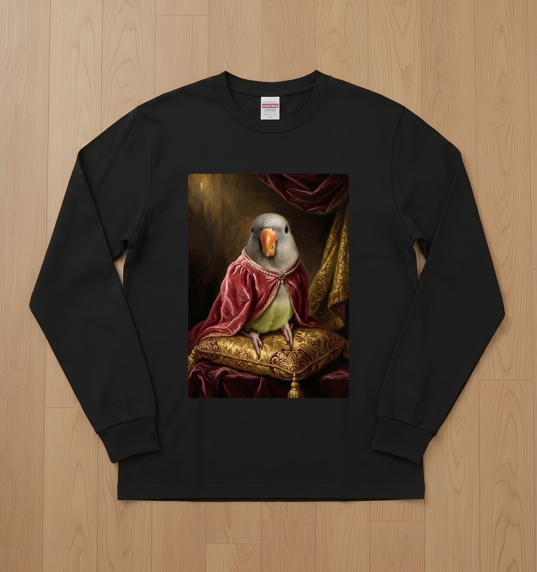 Quaker Parrot Renaissance Portrait Long Sleeve T-Shirt (Black)